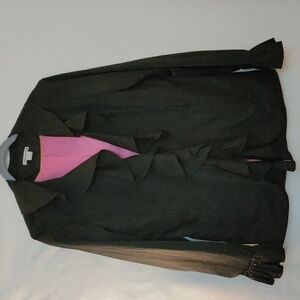 Dalia Collection black trench jacket with ruffles size 12 with front snap.lining